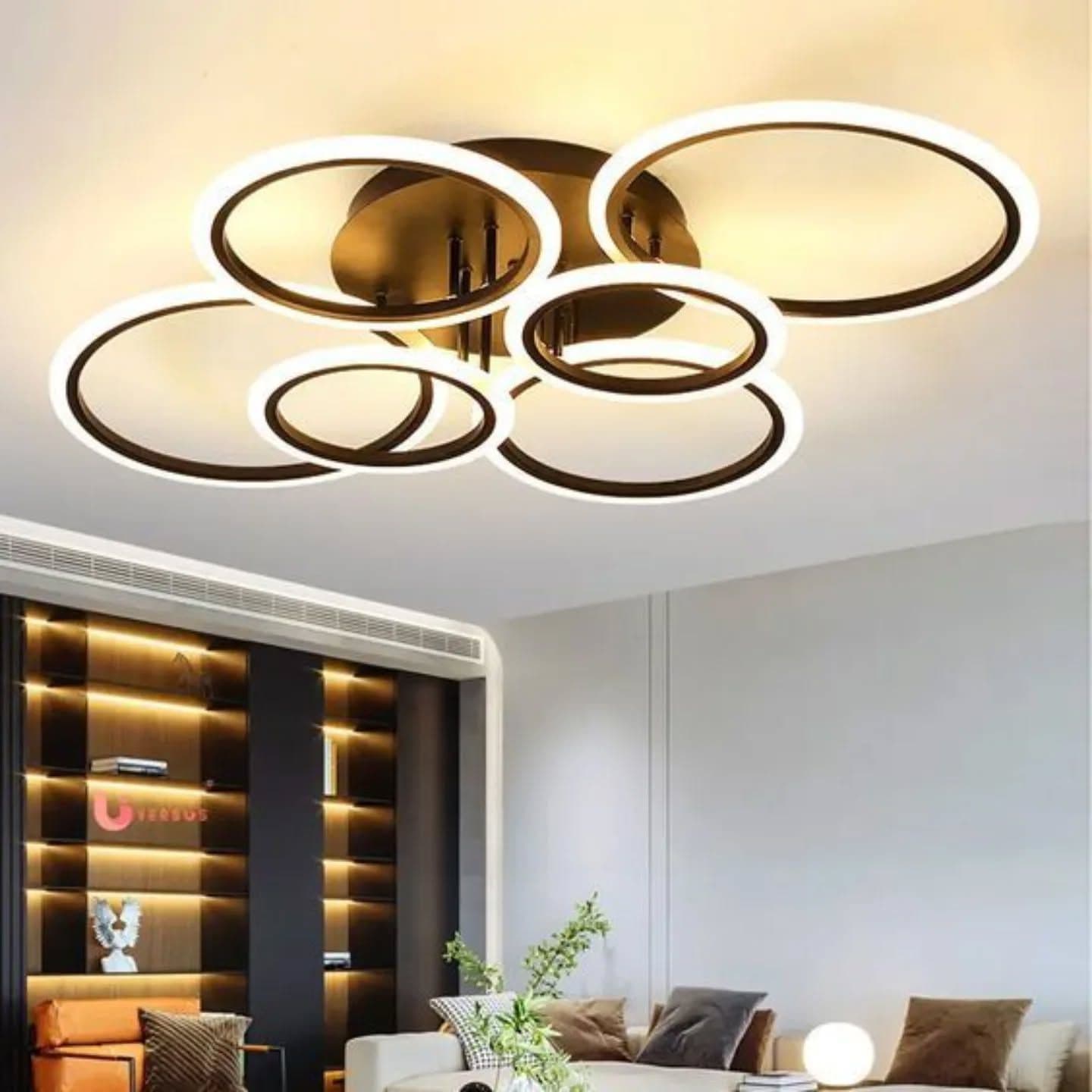 Modern Oversized Gold and White Multi-Ring LED Chandelier