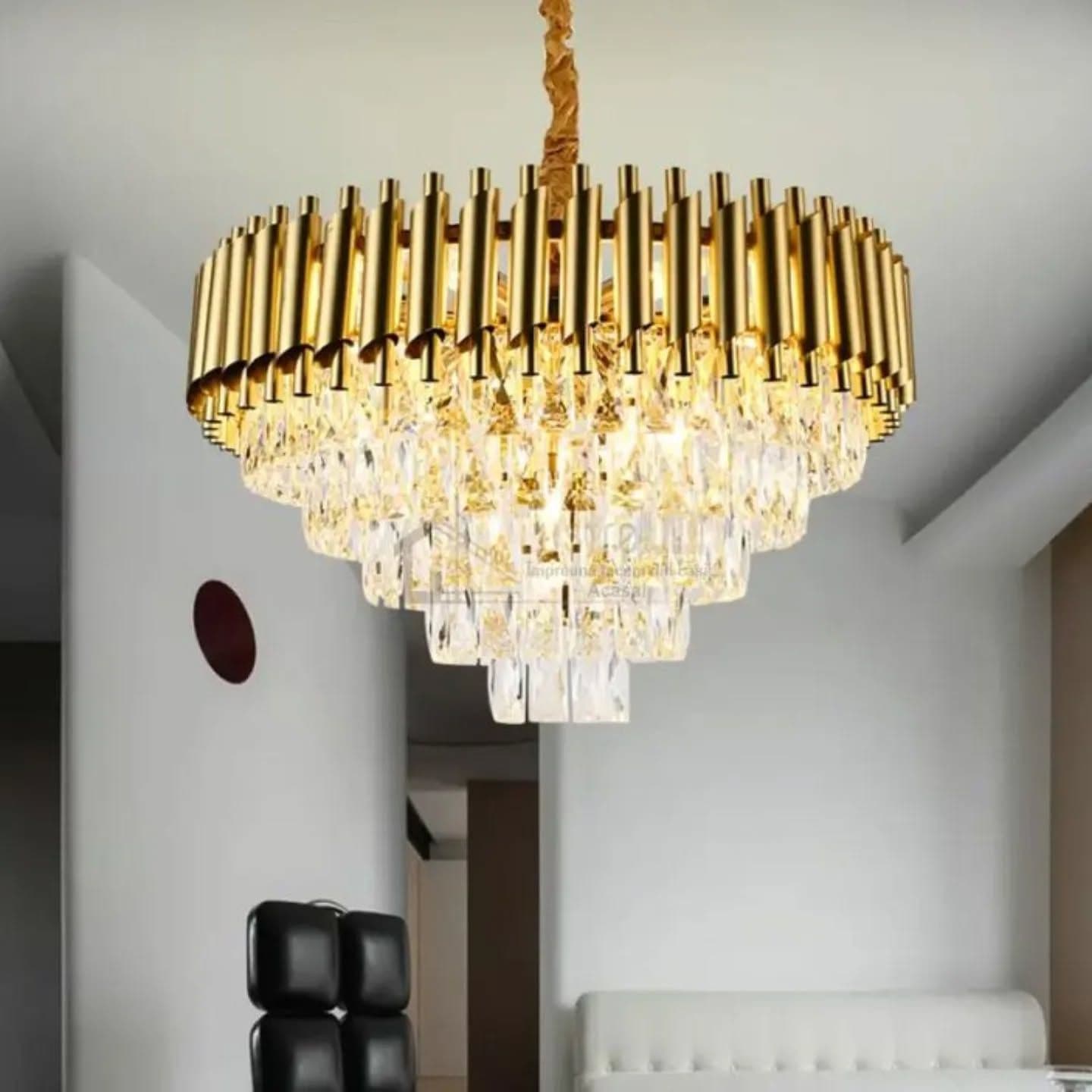 Luxury Modern Gold Crystal Tiered Chandelier
