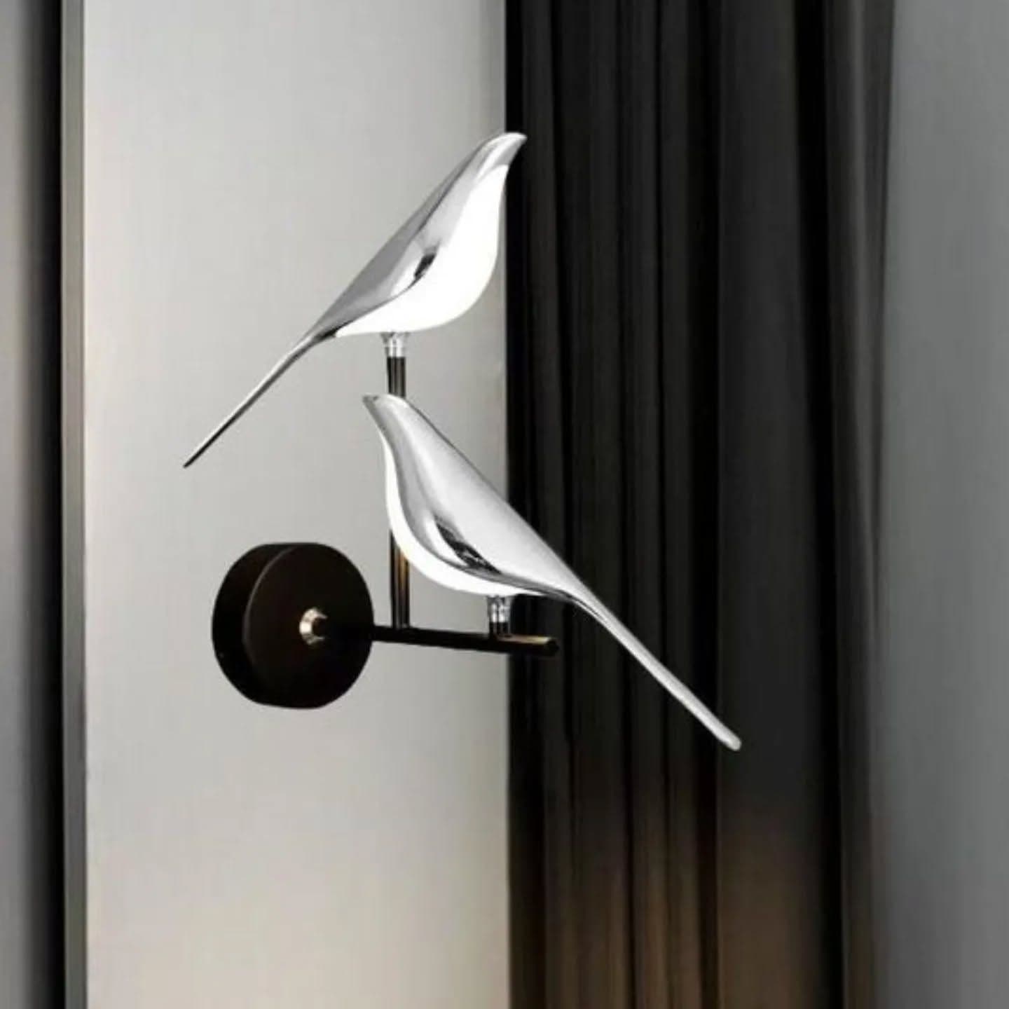Modern Chrome and Black Bird Design Wall Light