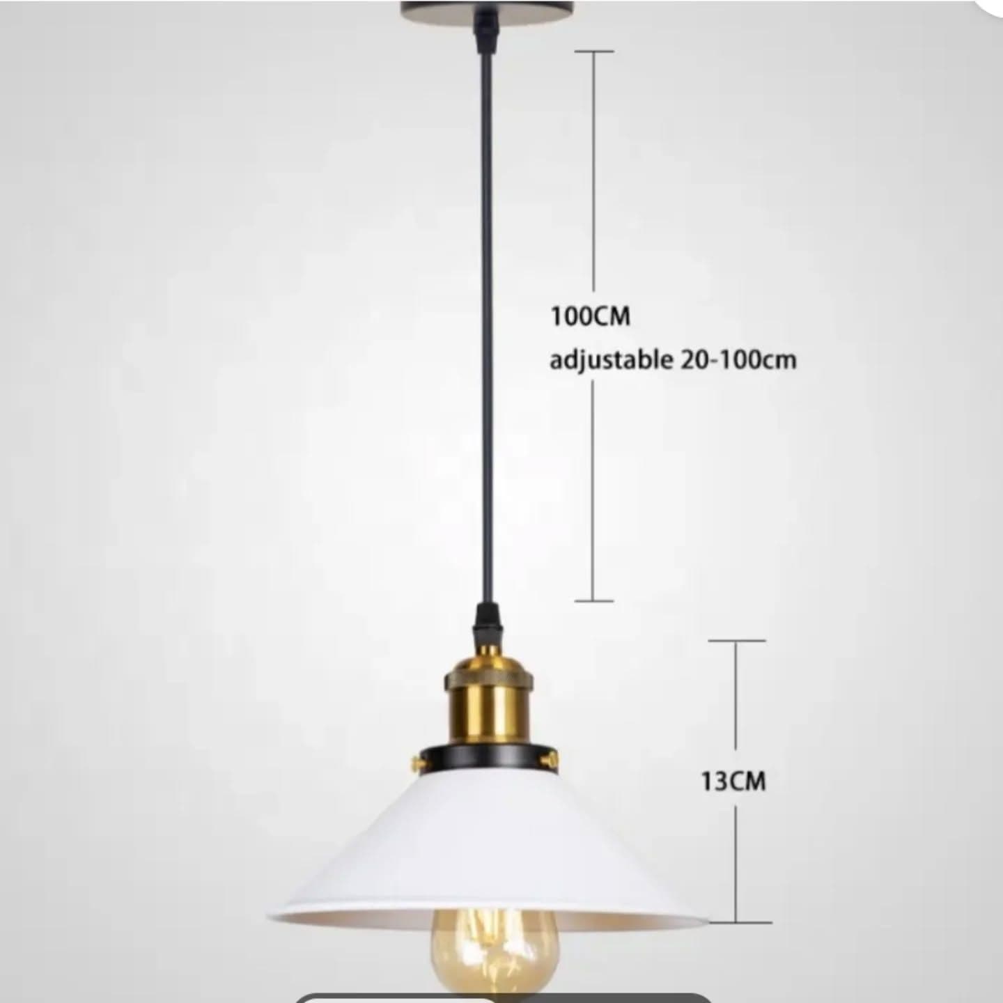 Industrial Adjustable Metallic White Pendant Light with Brass Accents