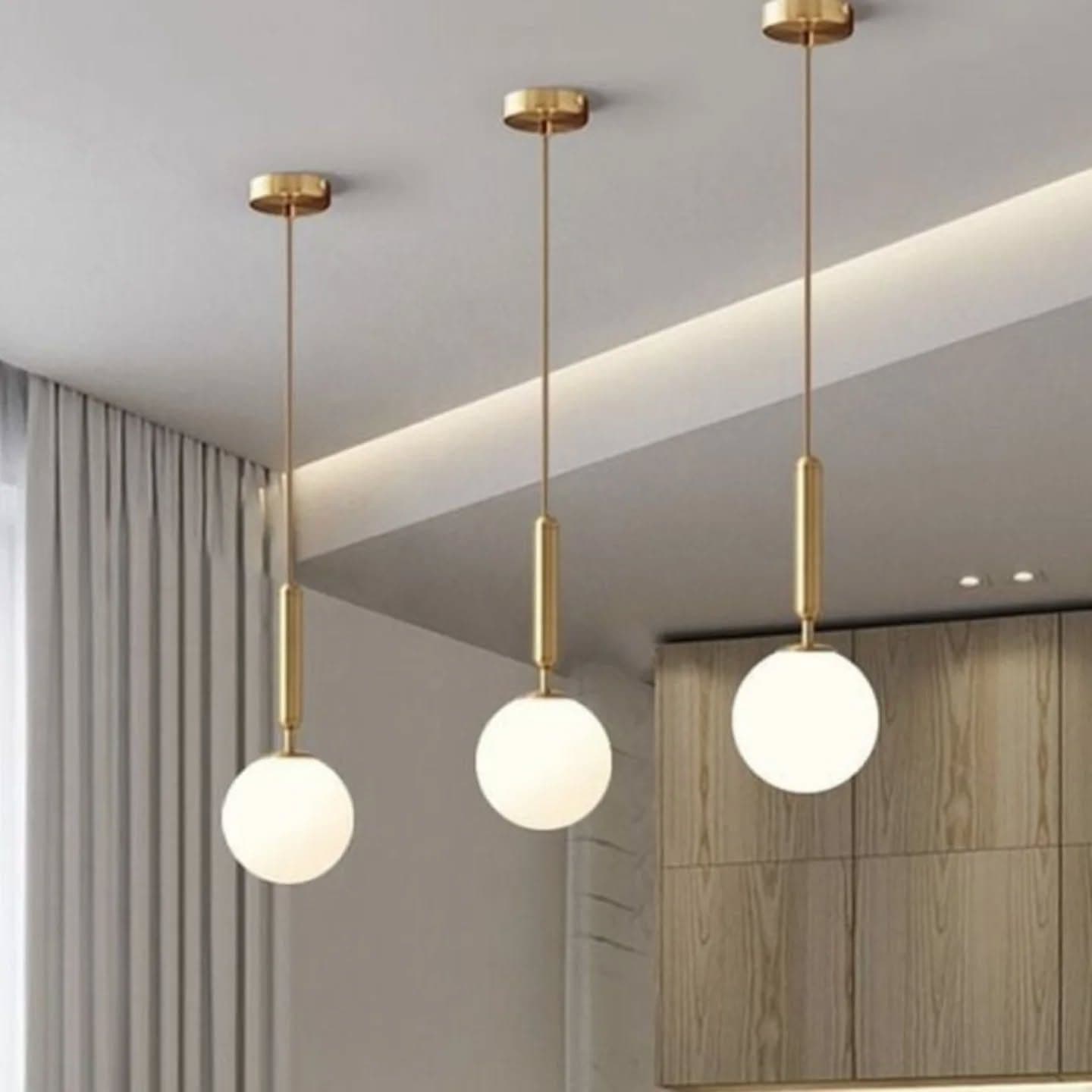 Modern Gold and White Glass Globe Pendant Light