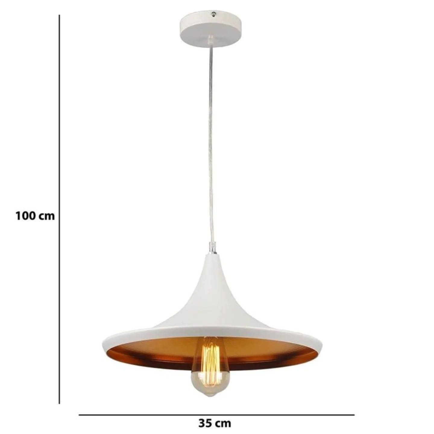 Modern White & Gold Wide Shade Pendant Light