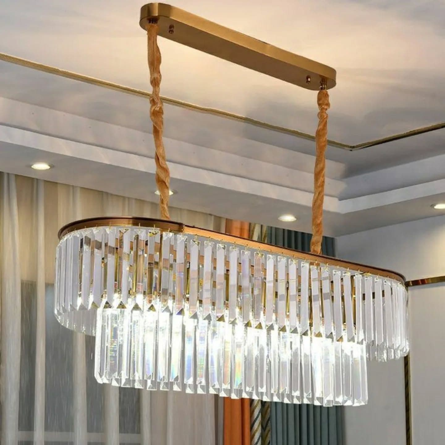 Luxury Modern Gold Crystal Oval Chandelier
