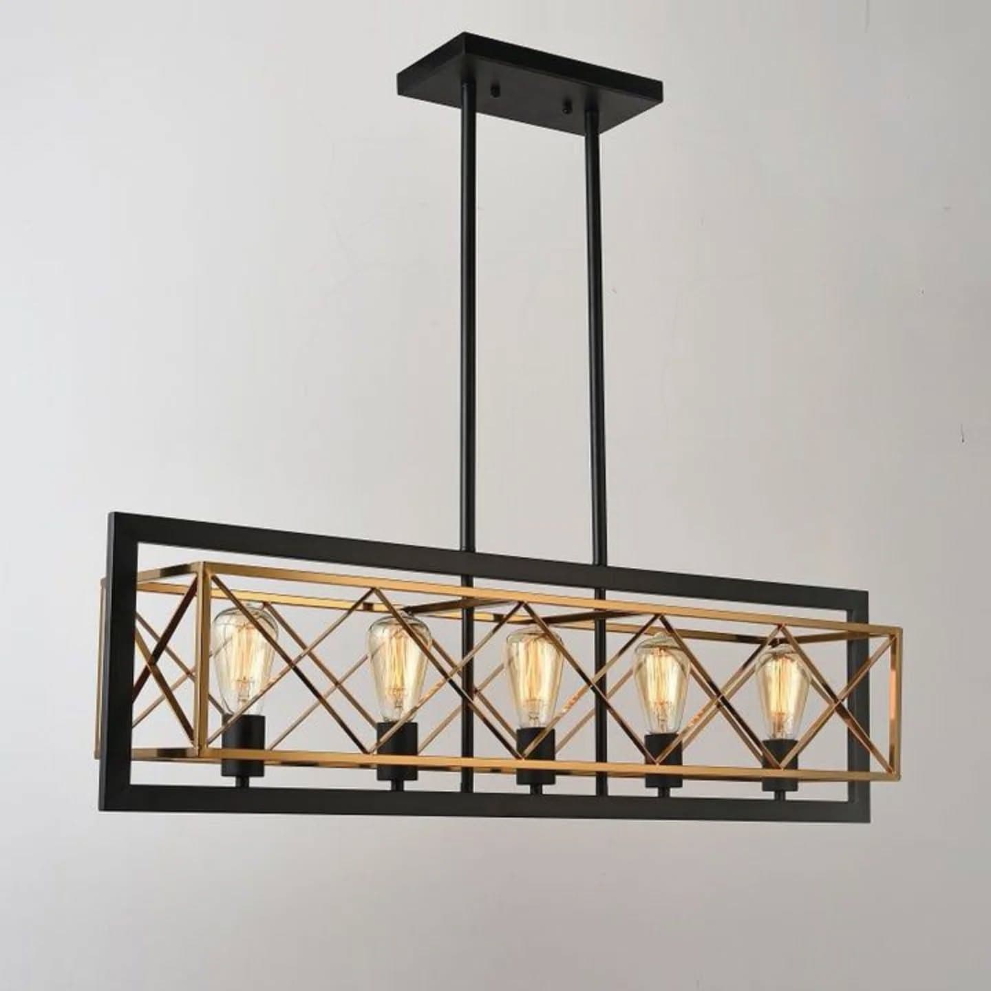 Industrial Black Metal Geometric Pendant Light with Exposed Bulbs