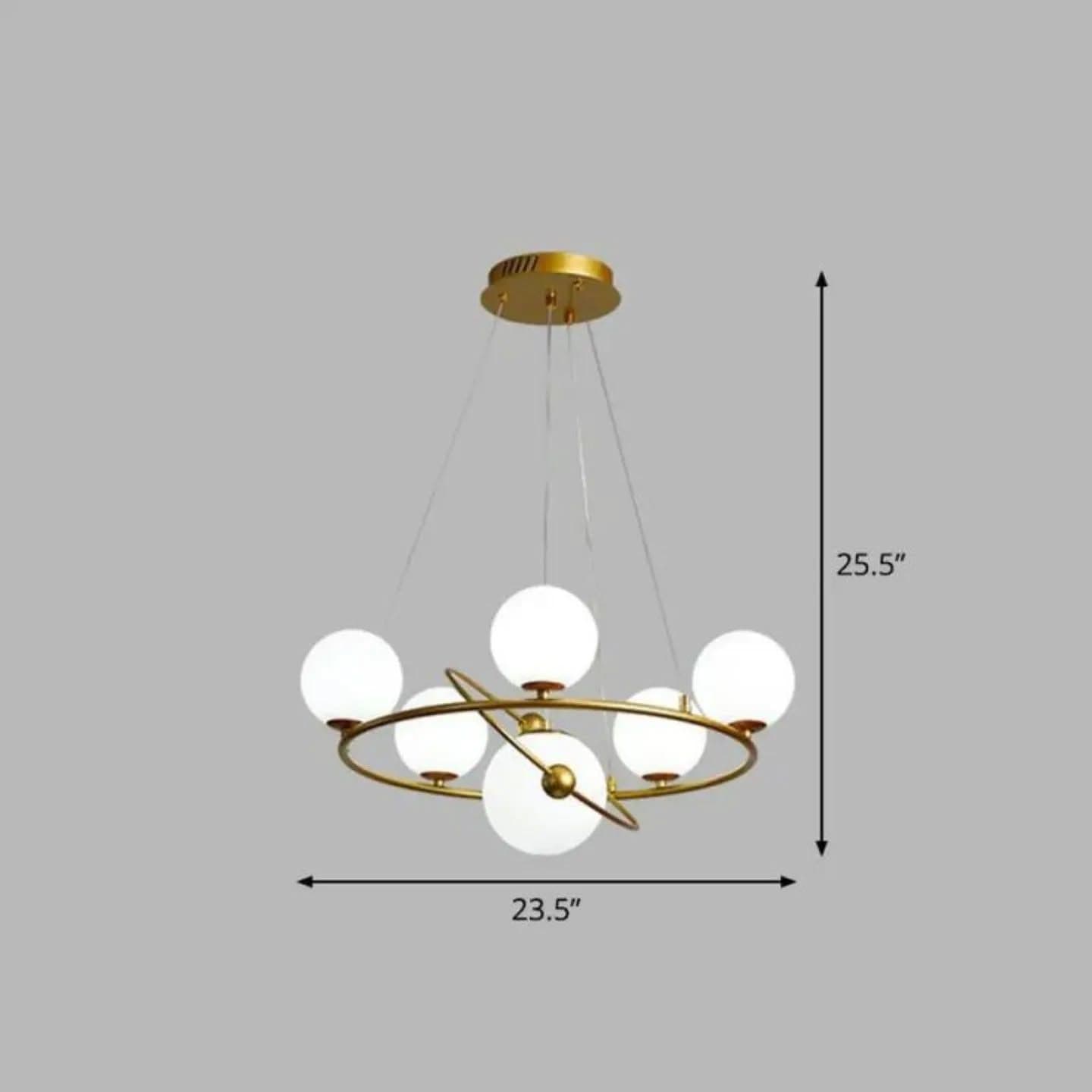Modern Gold Globe Glass Chandelier with Brass Frame