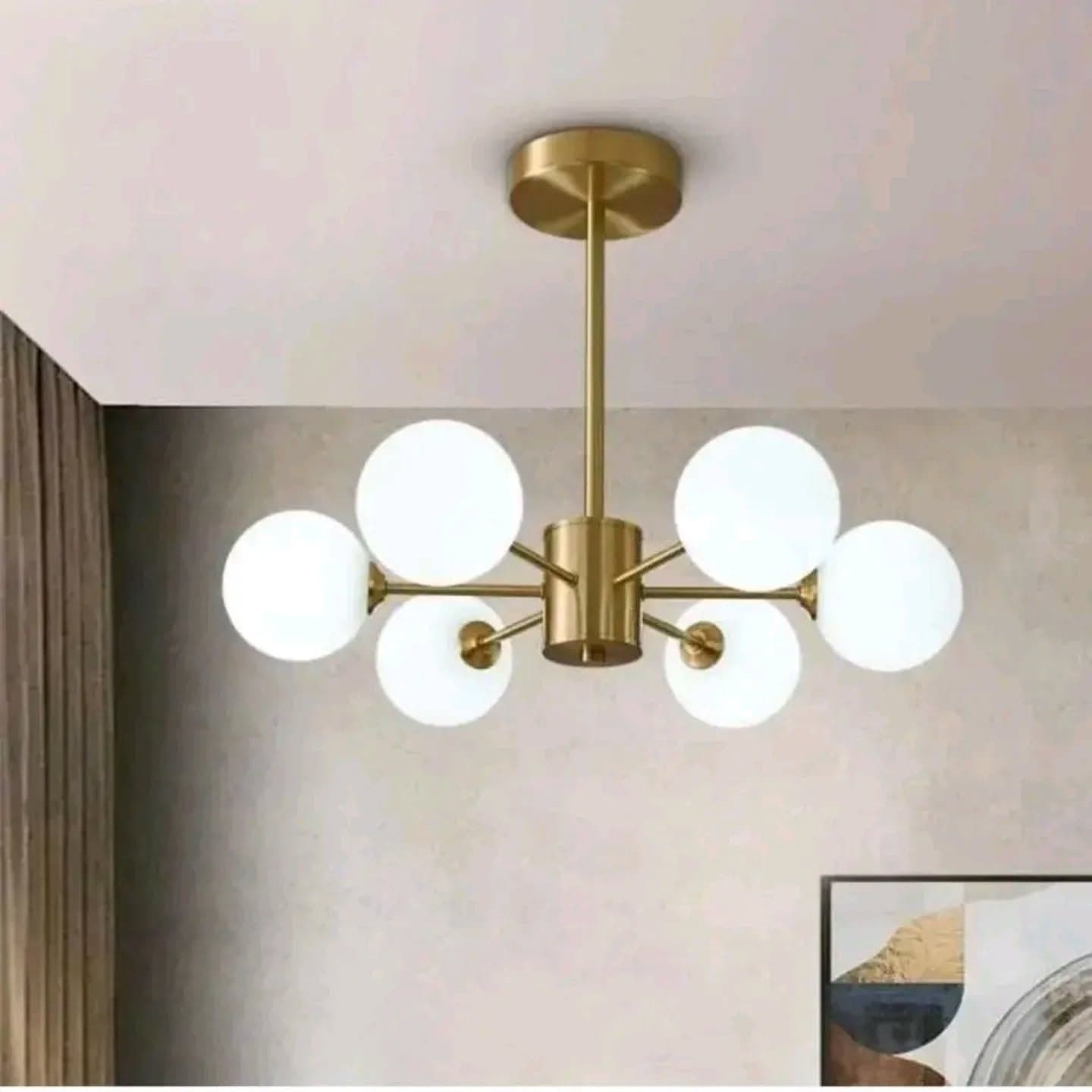 Modern Gold Brass 6-Light Orb Chandelier