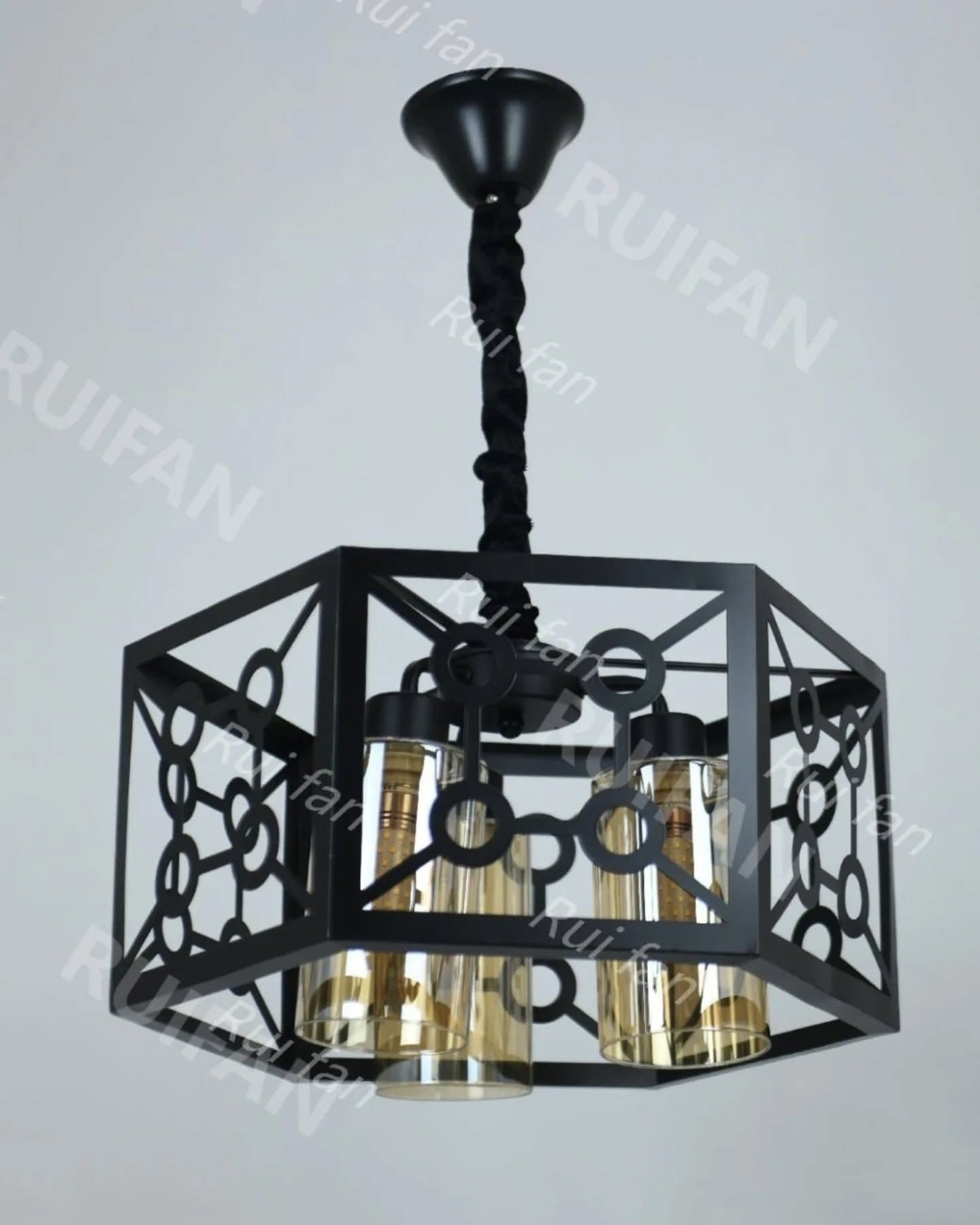 Industrial Black and Amber Geometric Chandelier