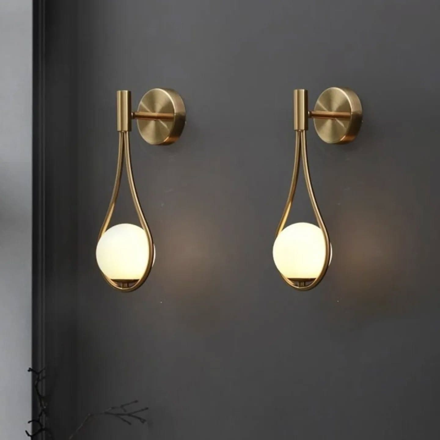 Modern Gold Brass Globe Wall Light with Teardrop Shade