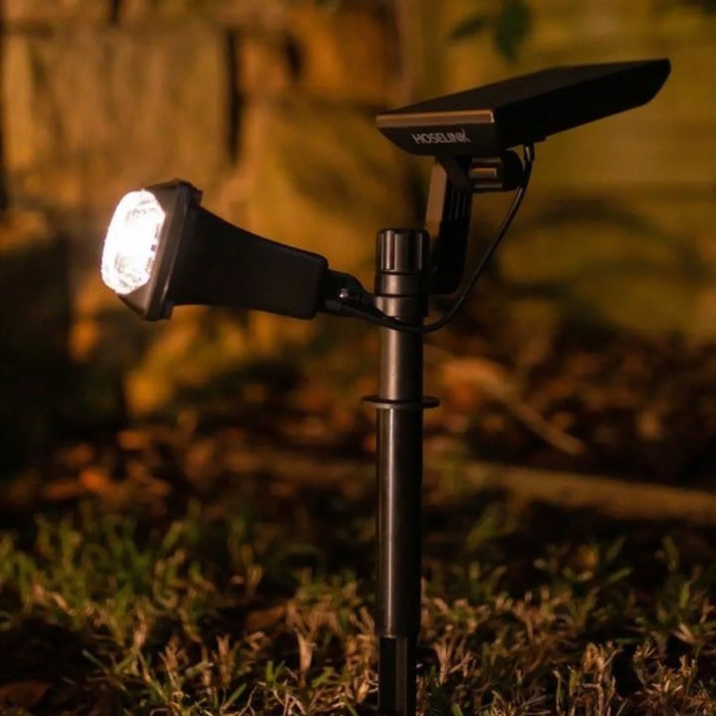 Modern Solar-Powered Adjustable Black Garden Spotlight
