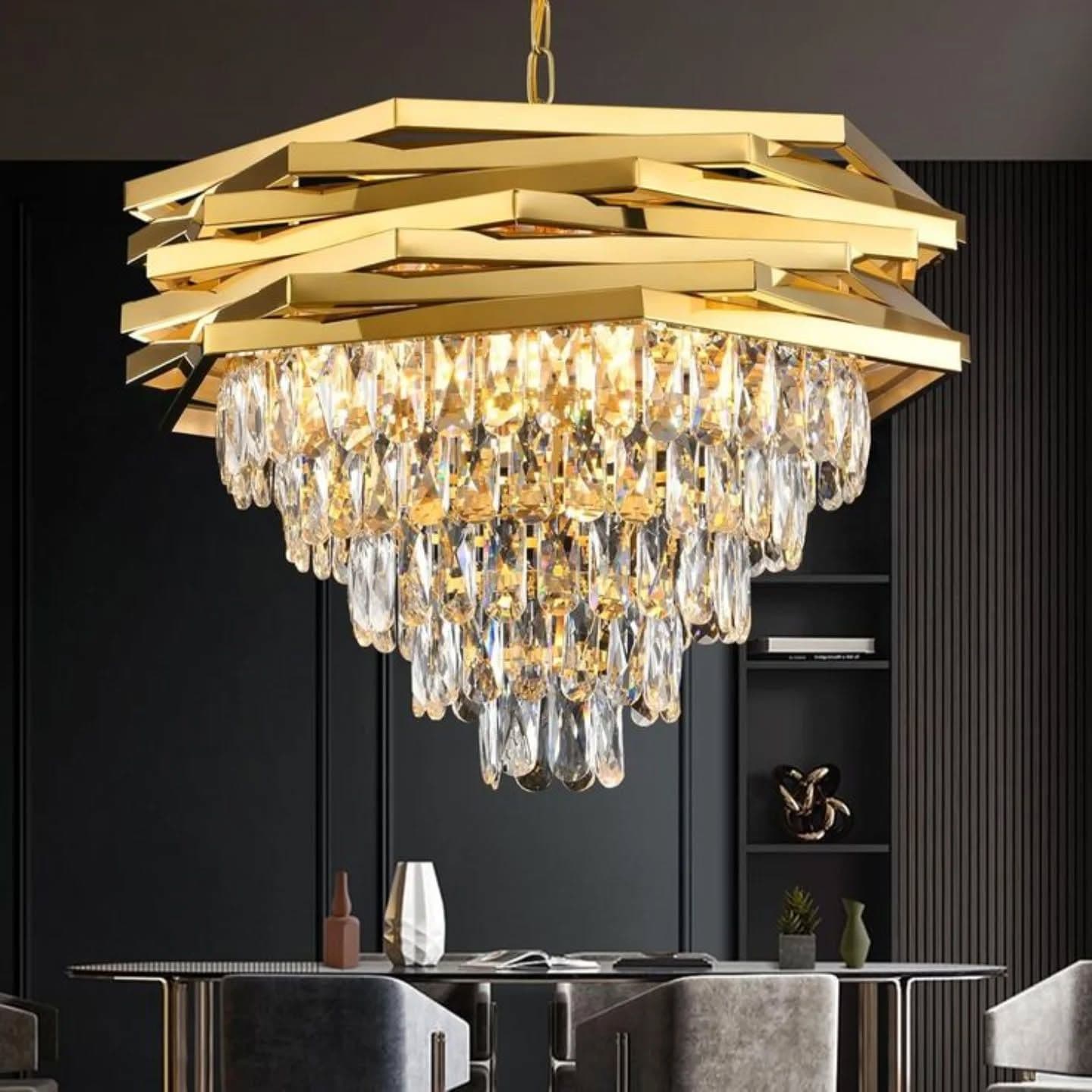 Luxury Modern Gold Crystal Cascading Chandelier
