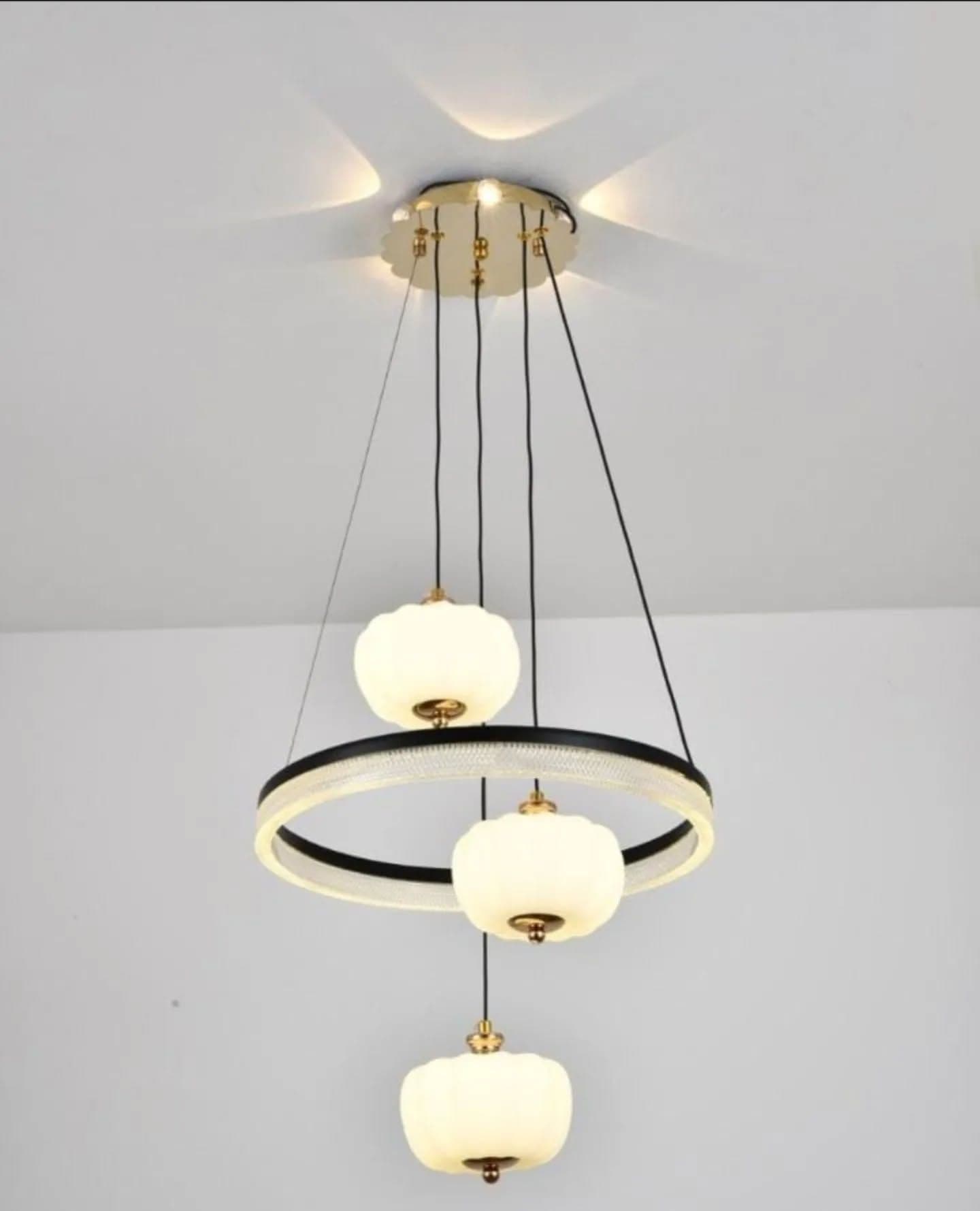 Minimalist Gold Modern Chandelier with Frosted Glass Shades