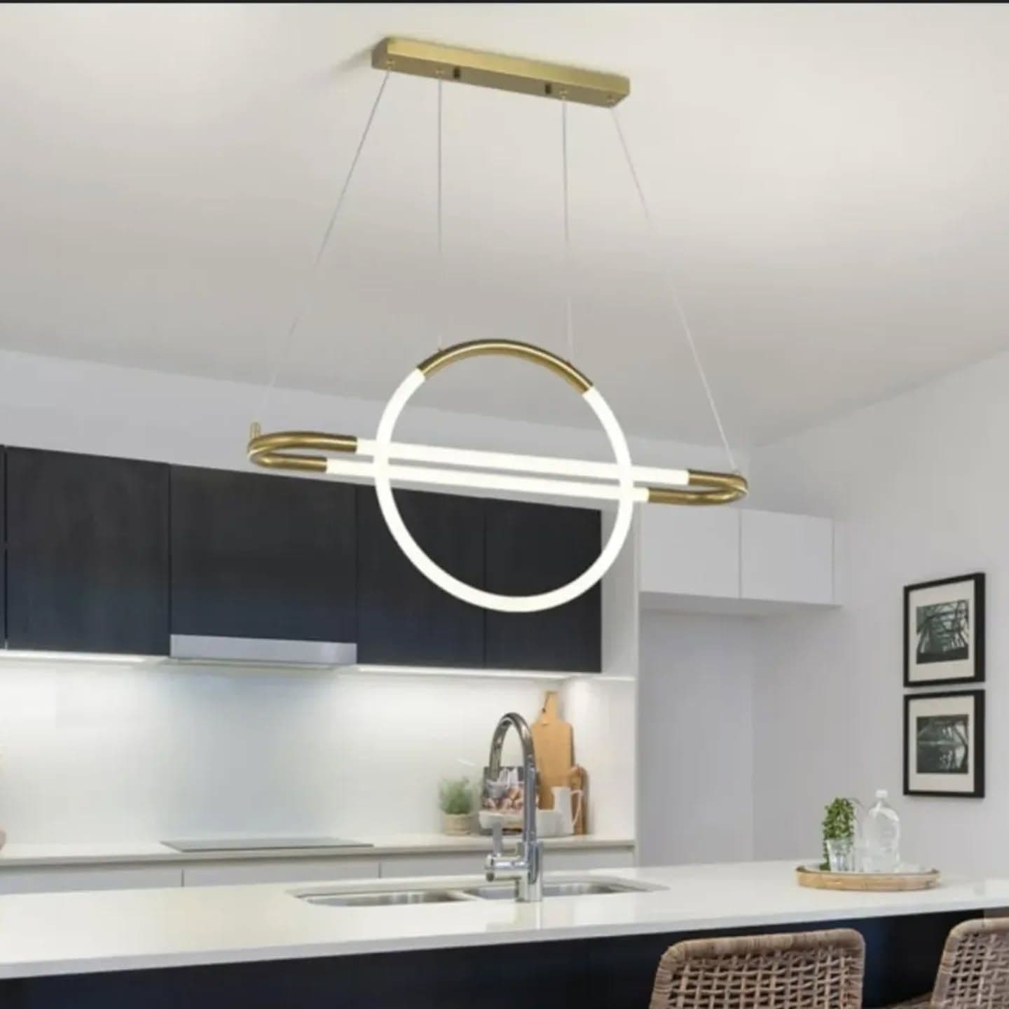 Modern Gold Ring Pendant Light with Integrated LEDs
