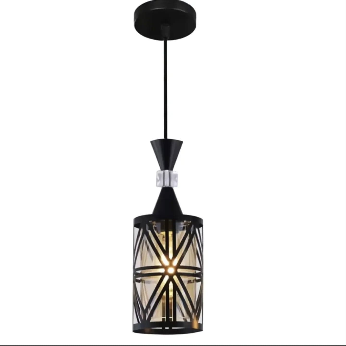 Industrial Black and Amber Crystal Cage Pendant Light