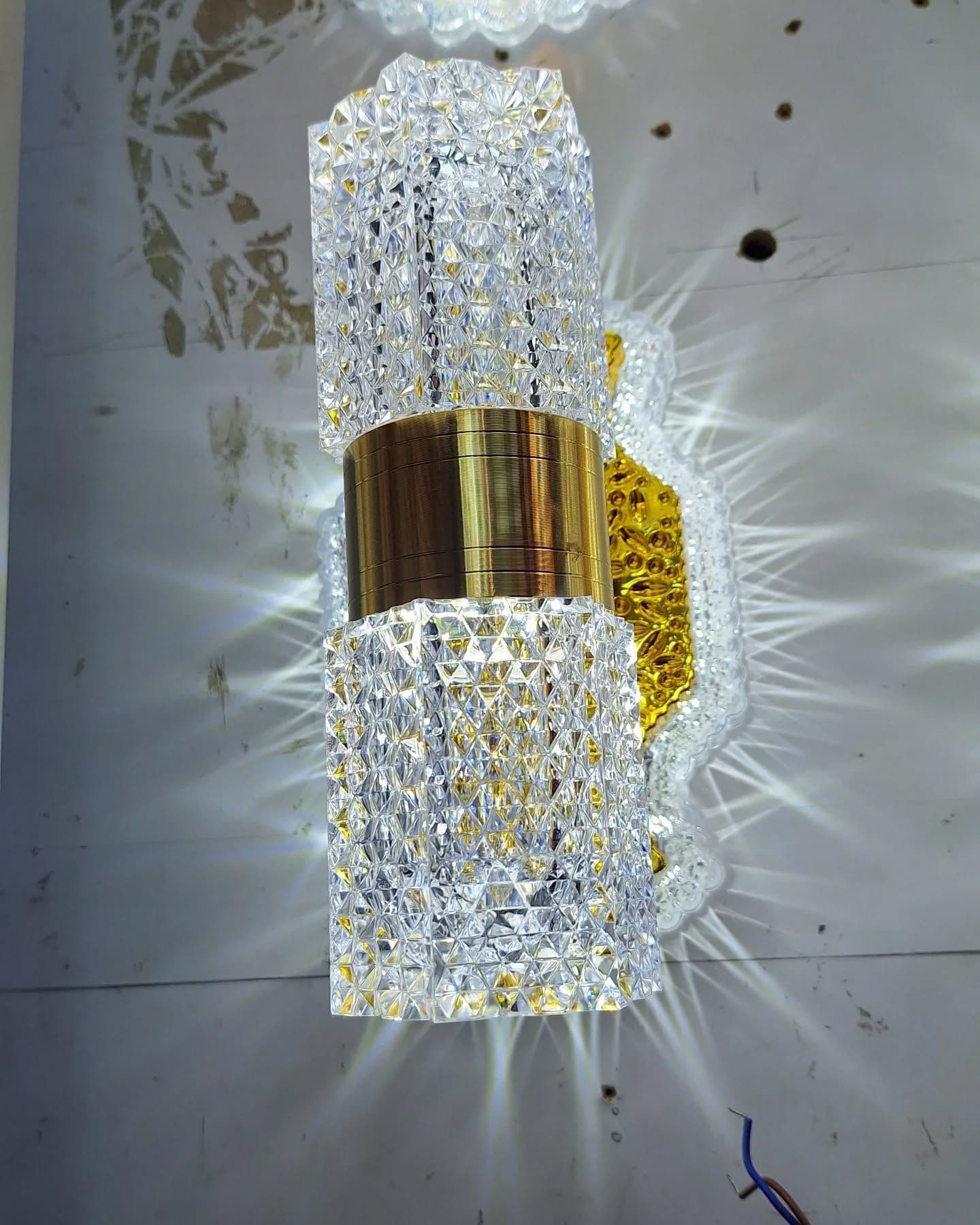 Modern Gold and Crystal Geometric Wall Light