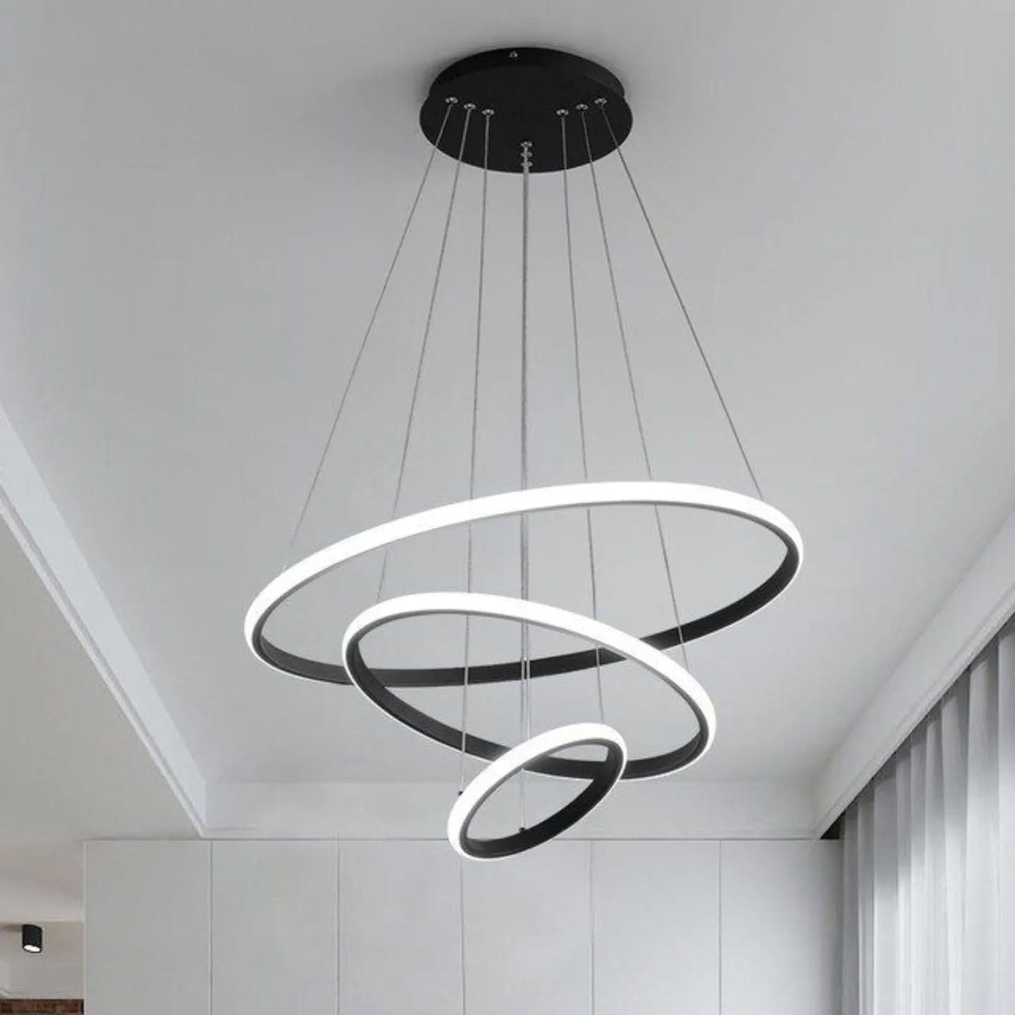 Modern Black LED Ring Pendant Light - Adjustable Height