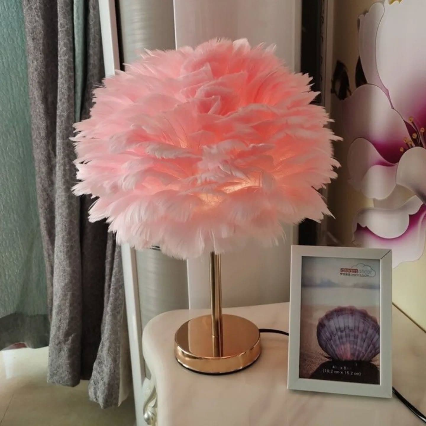 Pink Feather Bedside Table Lamp
