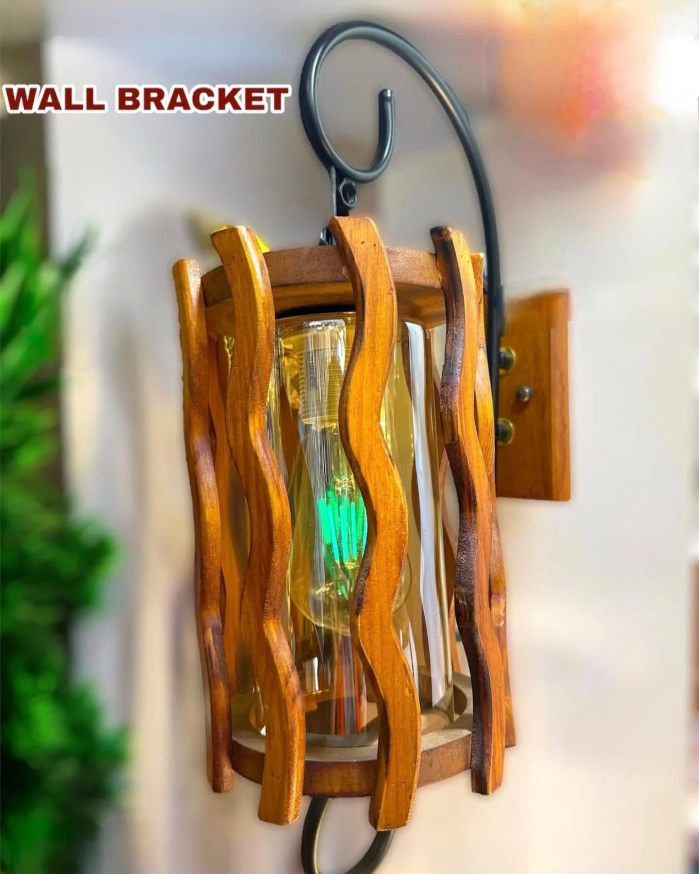 Industrial Wood and Metal Wall Light with Clear Glass Shade
