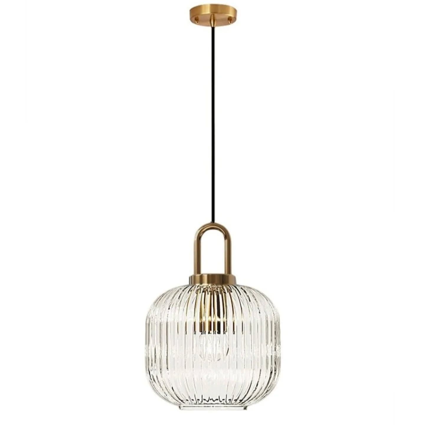 Modern Gold Ribbed Glass Pendant Light with U-Shaped Accent