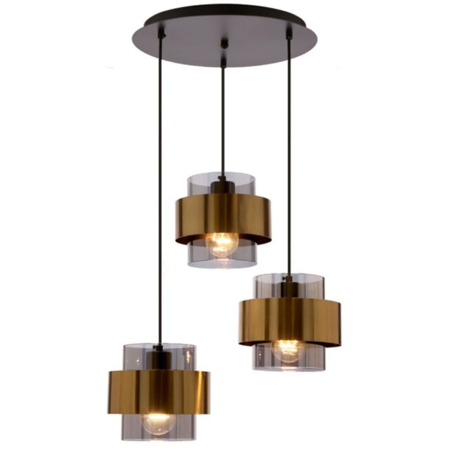 Modern Gold 3-Light Glass Pendant with Adjustable Cords