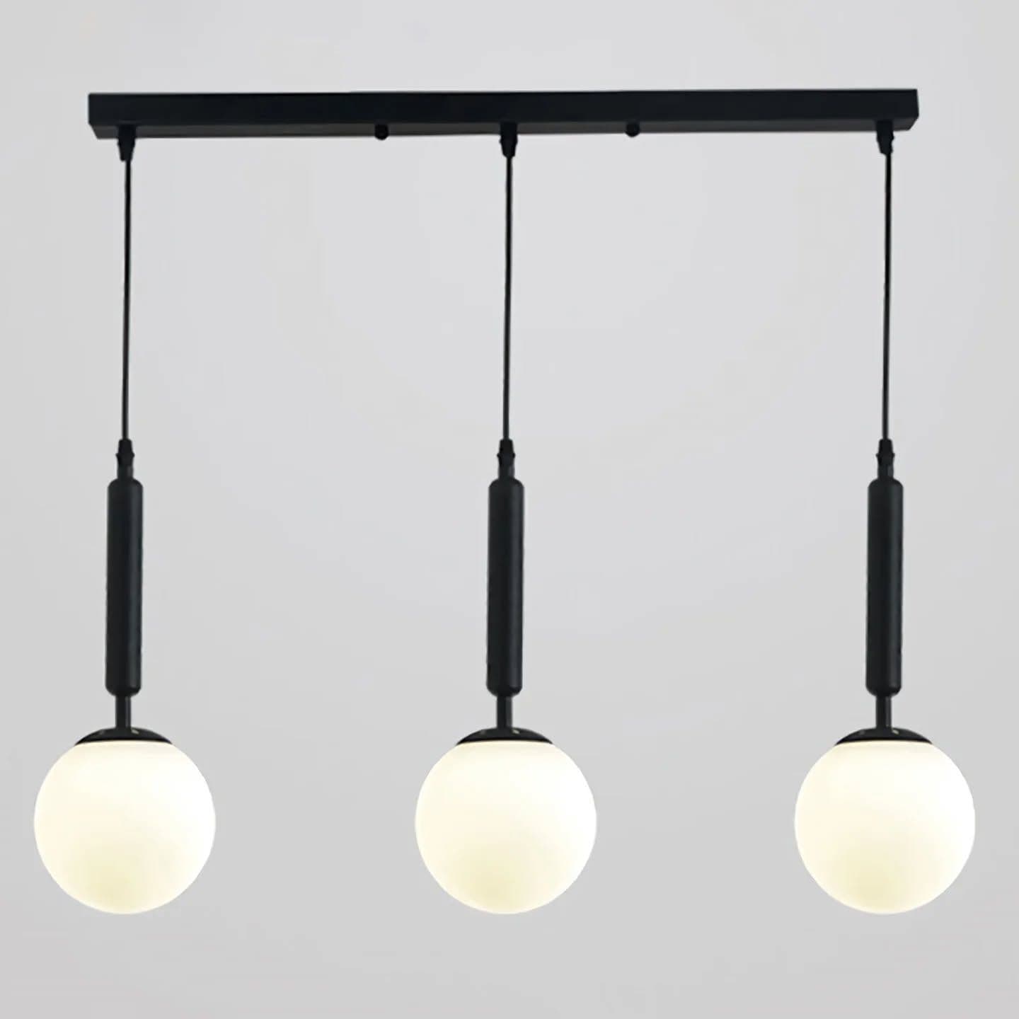 Modern Black 3-Light Linear Pendant with Frosted Glass Globes