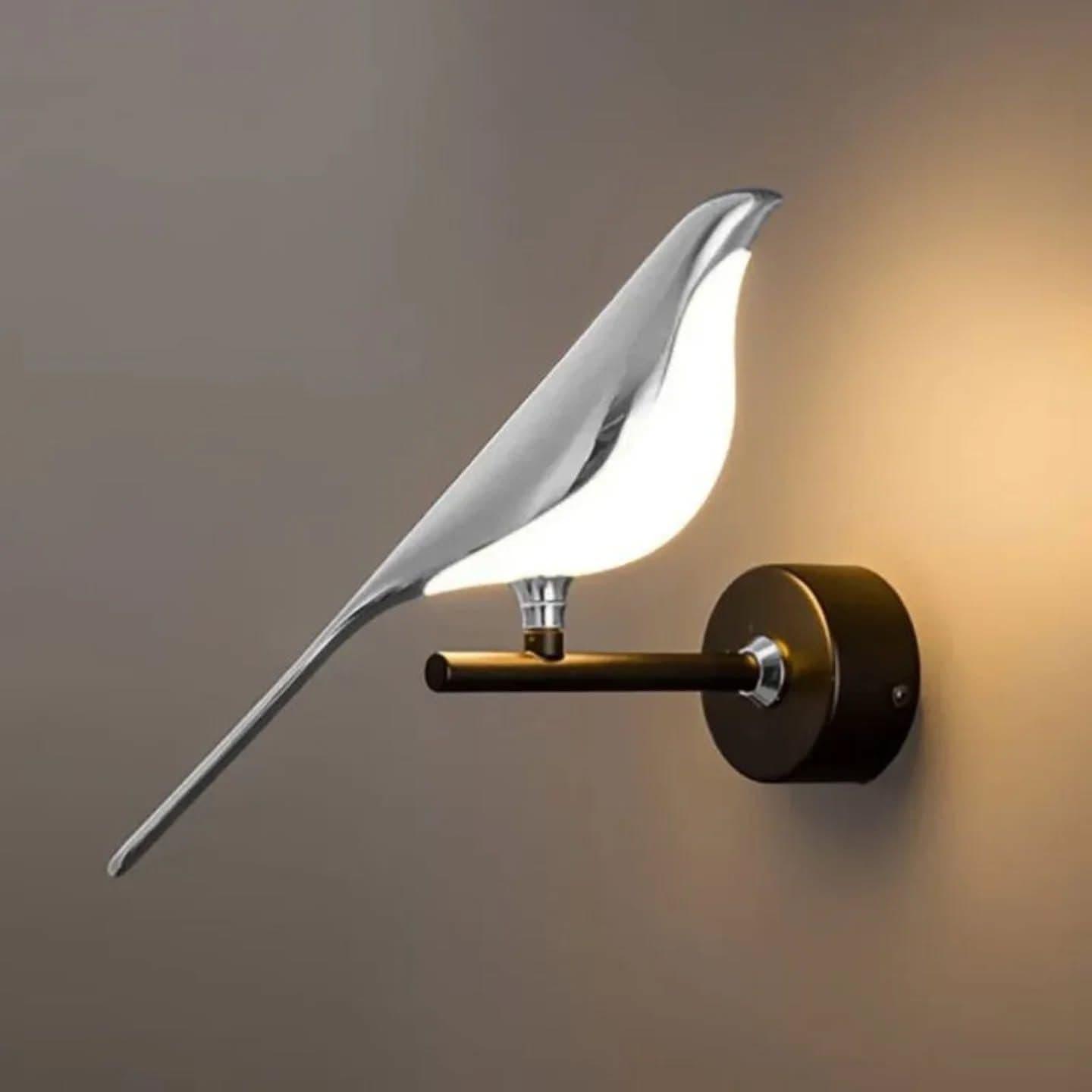 Modern Chrome & Black Bird-Shaped Wall Light