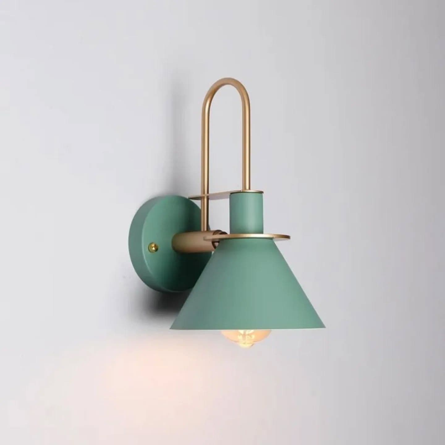 Modern Green Metal & Glass Wall Light with Cone Shade