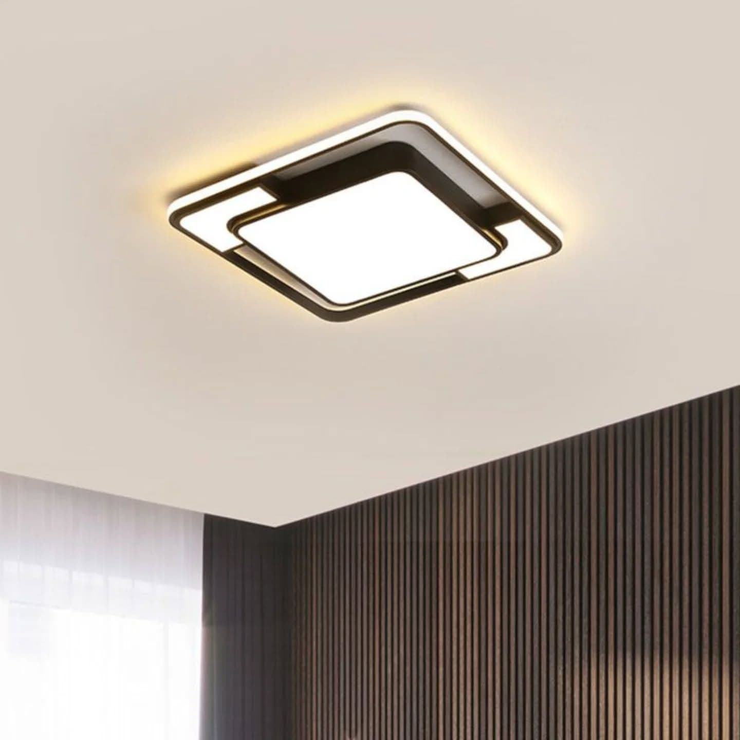 Modern Black and White Geometric LED Flush Mount Ceiling Light