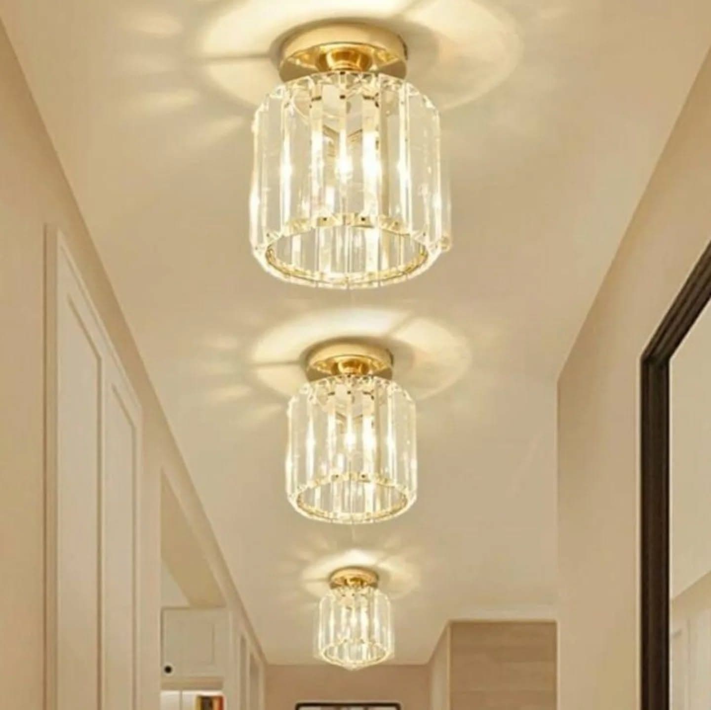 Modern Gold Crystal Flush Mount Wall Light