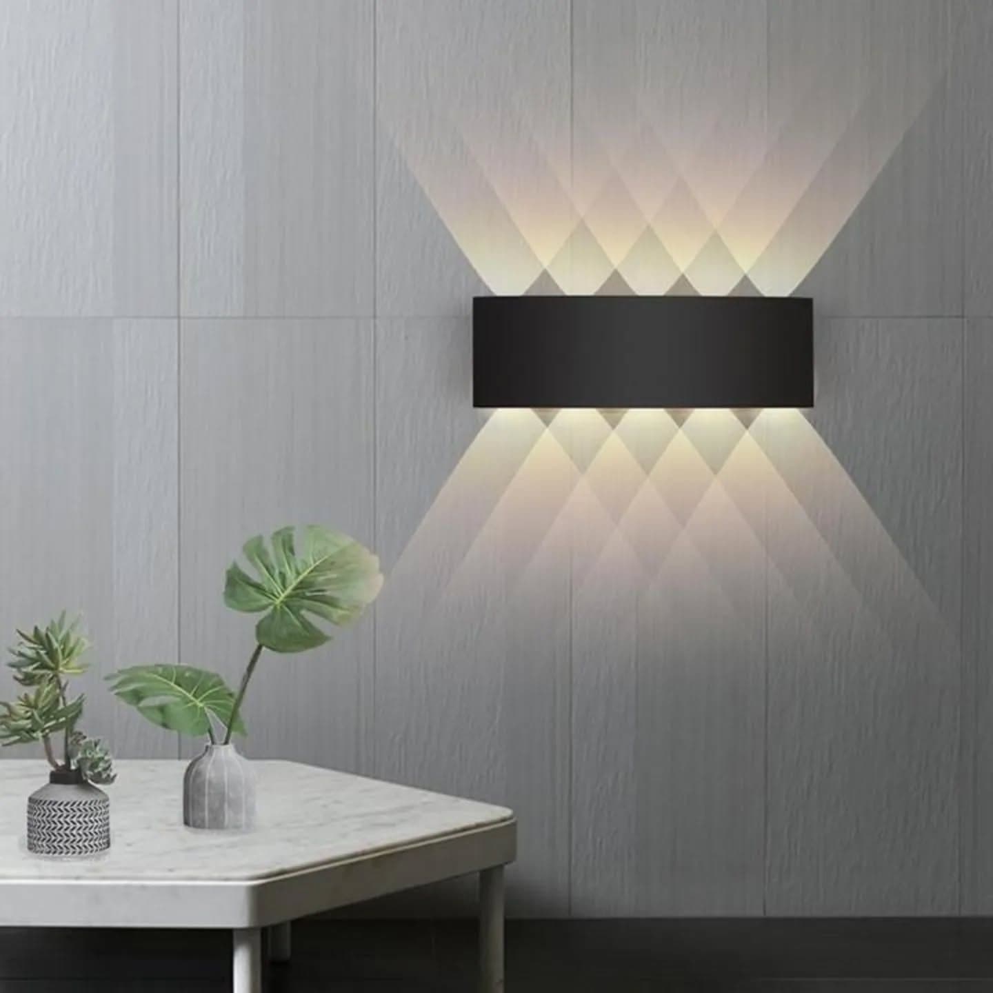 Modern Black Up & Down Wall Light with Geometric Design
