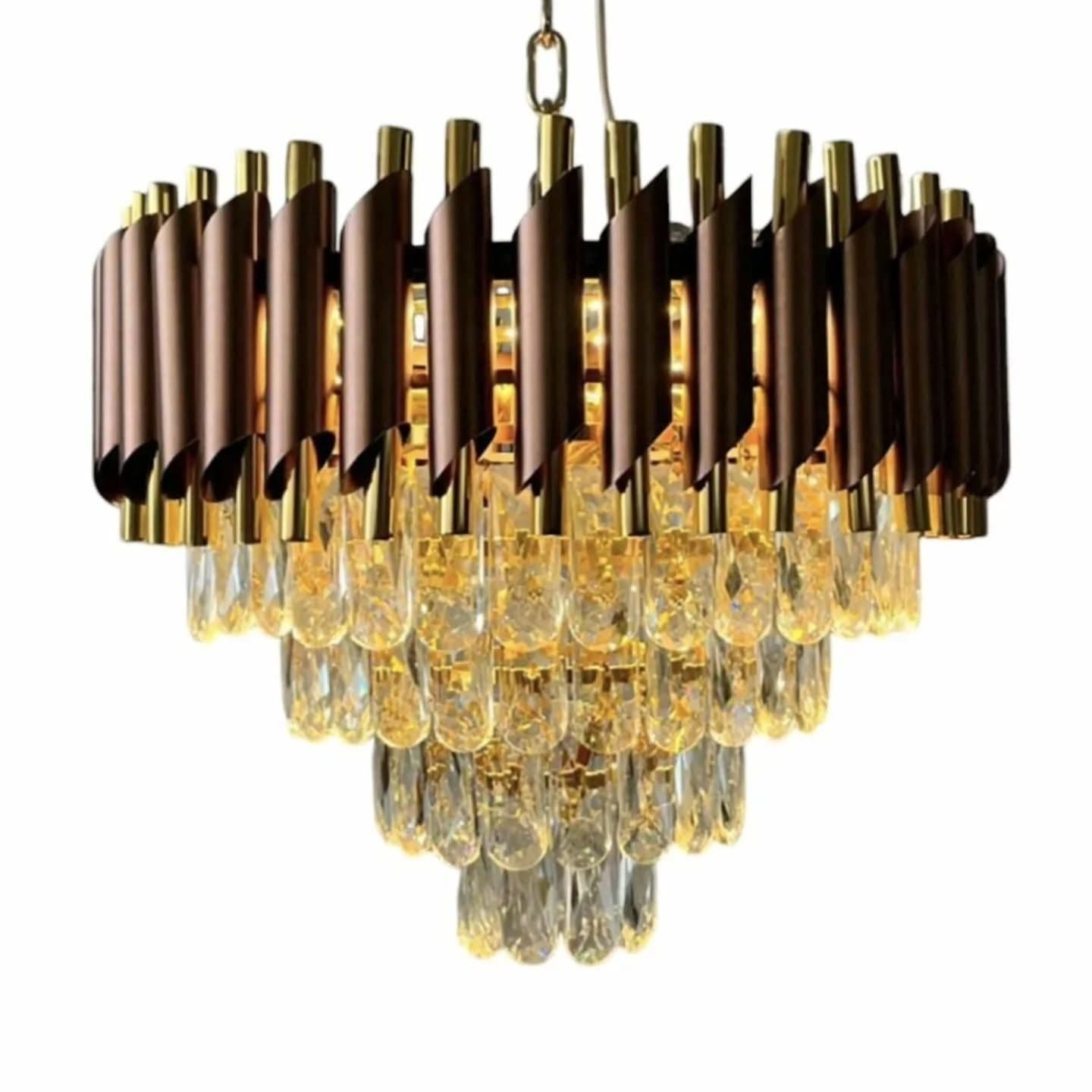 Luxury Modern Gold and Bronze Tiered Crystal Chandelier