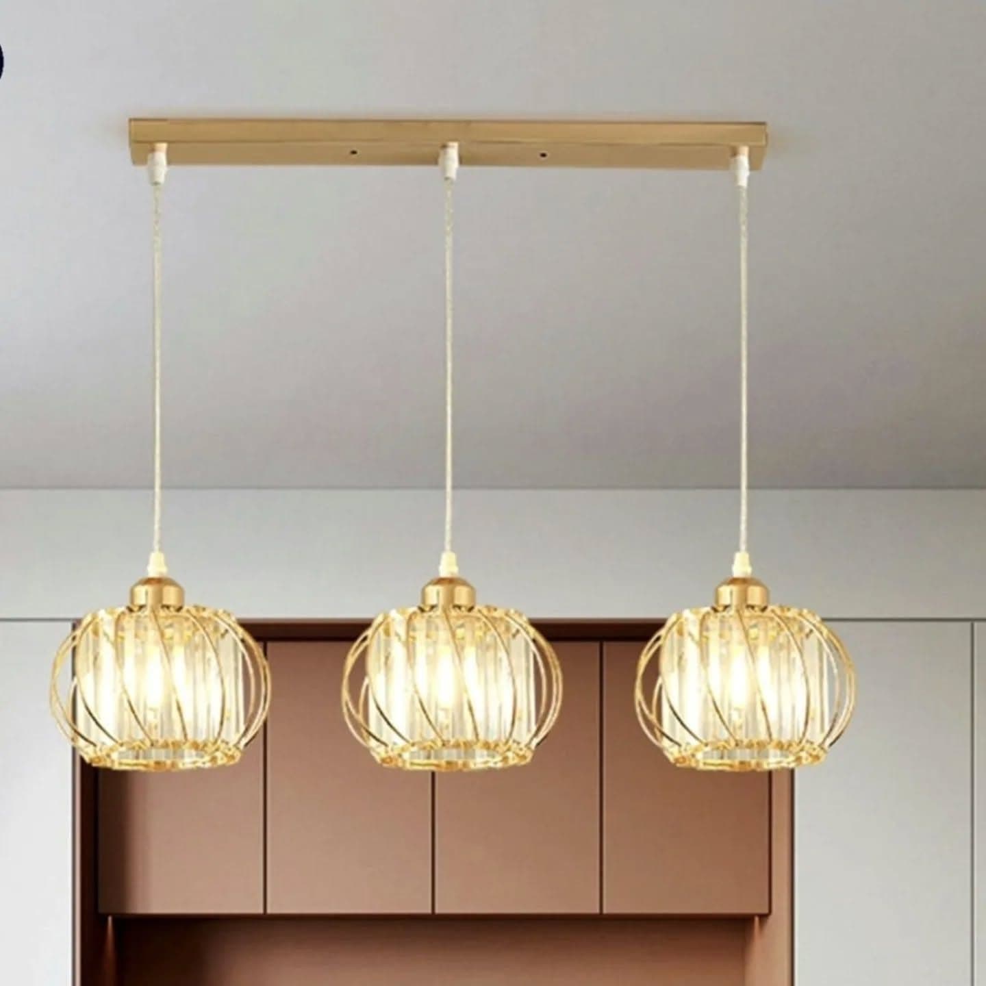 Modern Gold Crystal Cage Pendant Light