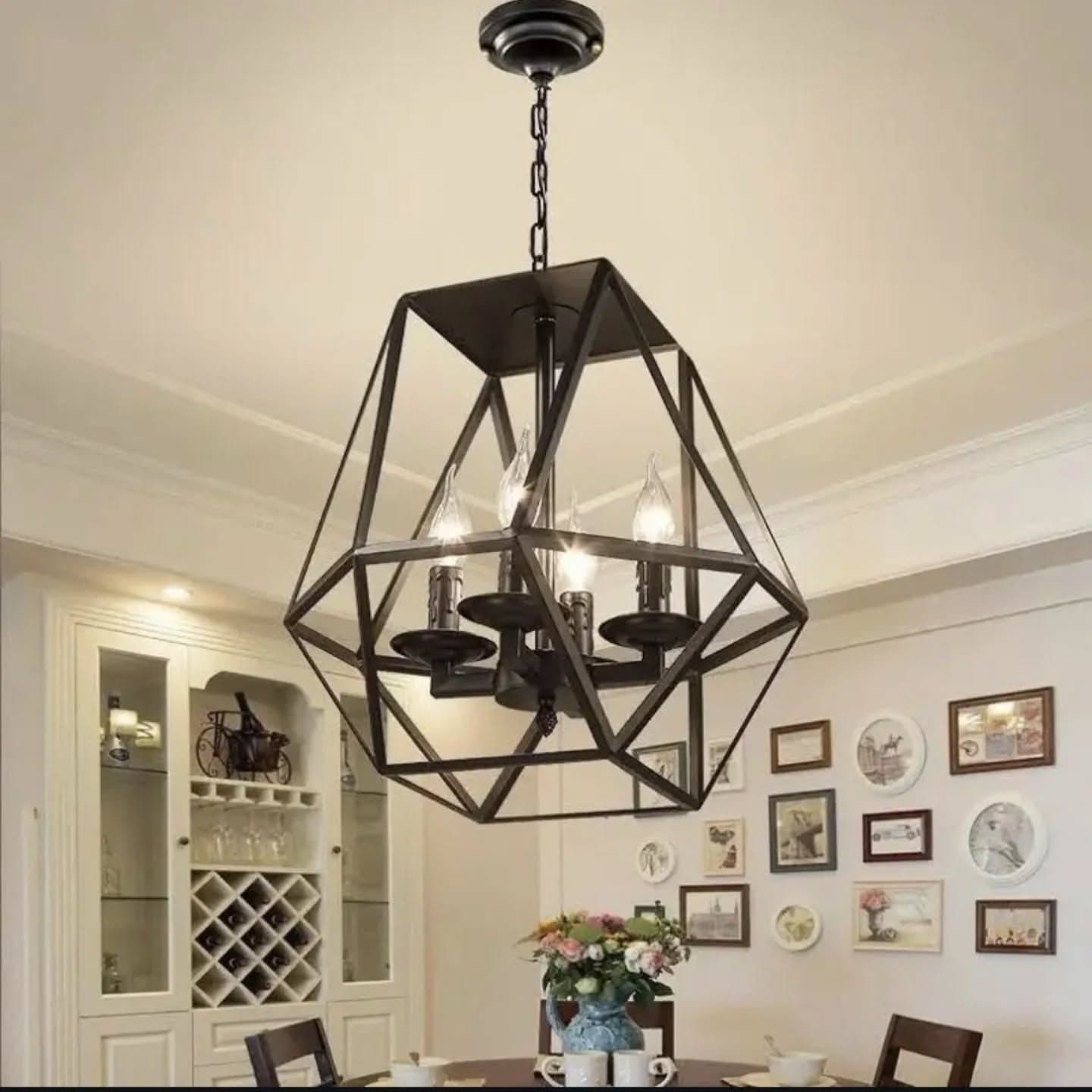 Industrial Black Cage Chandelier with Exposed Bulbs