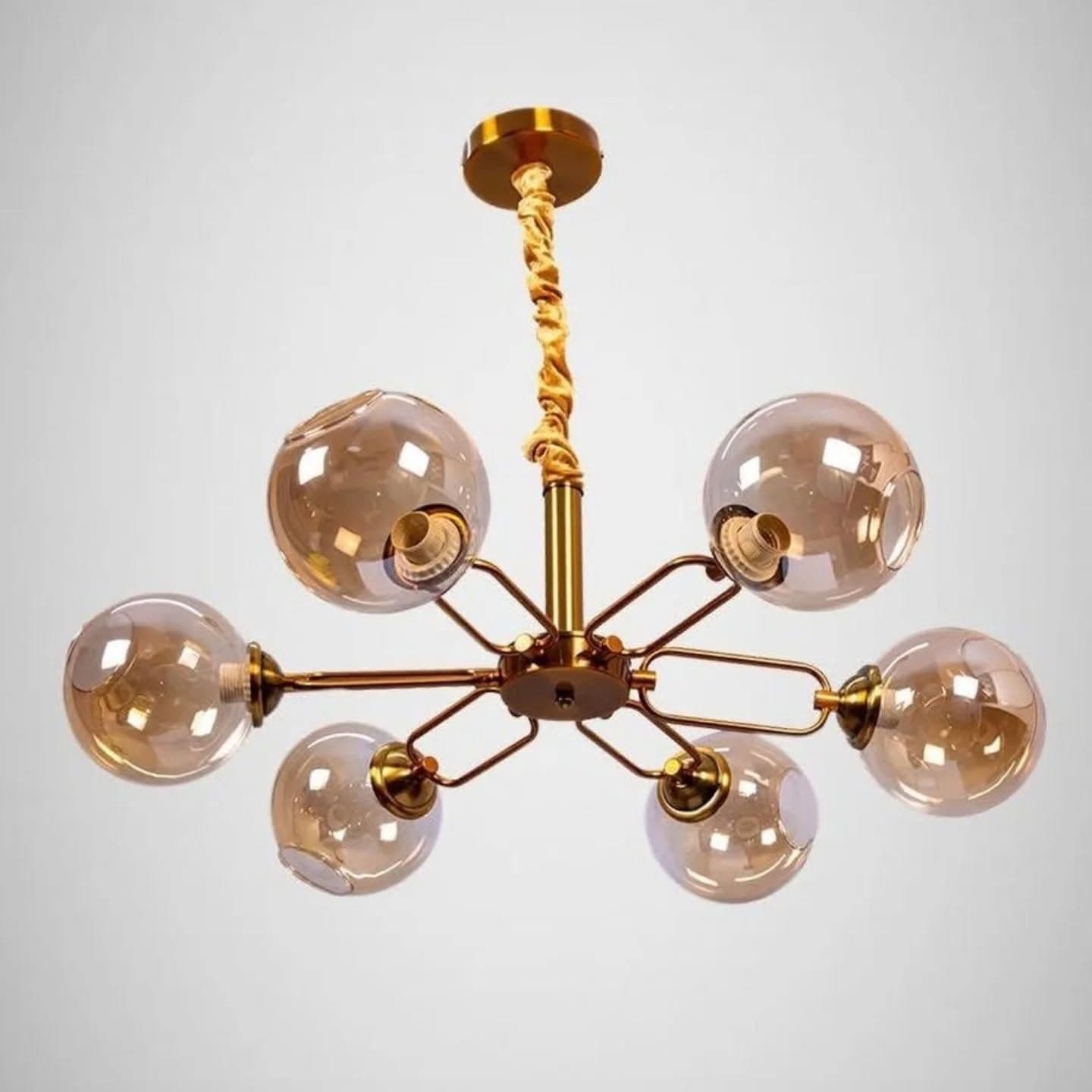 Modern 6-Bulb Gold Brass Globe Chandelier