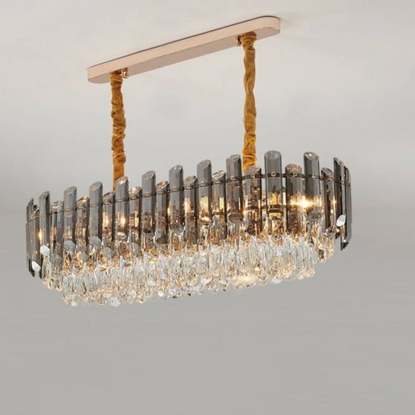 Modern Gold Oval Crystal Chandelier with Smoked Glass