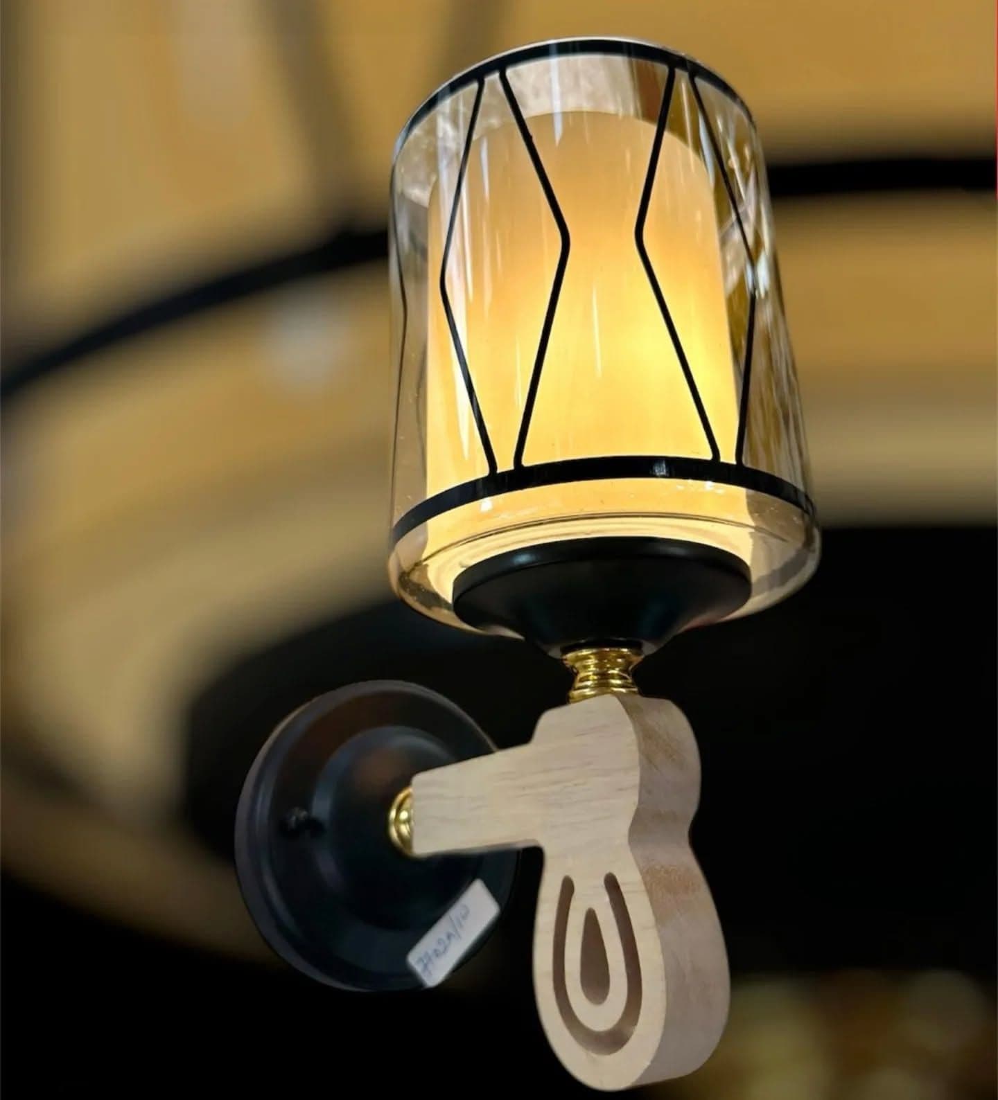 Modern Geometric Glass and Wood Wall Sconce with Gold Accents
