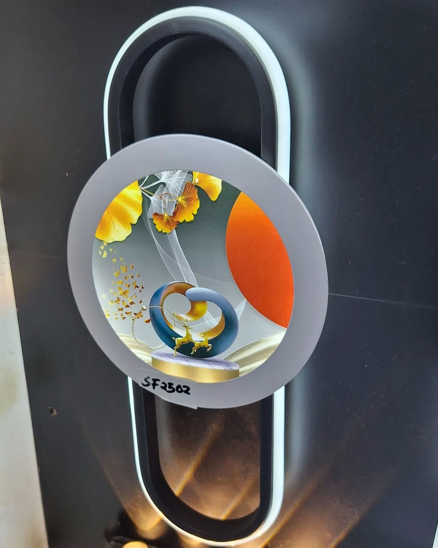 Modern Graphic Print LED Wall Light in Gray, Orange, Blue & Gold