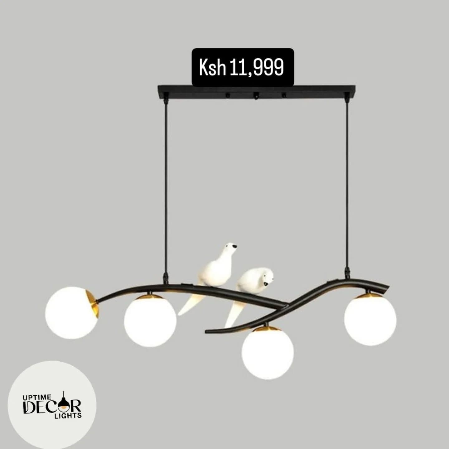 Modern Black and Gold Bird Figurine Chandelier with Globe Shades