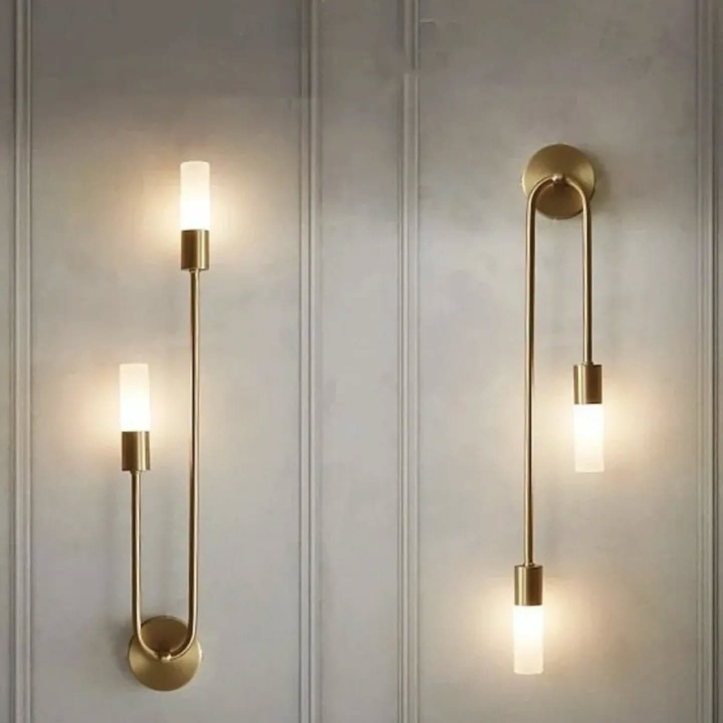 Modern Gold Double Arm Wall Light with Frosted Glass Shades