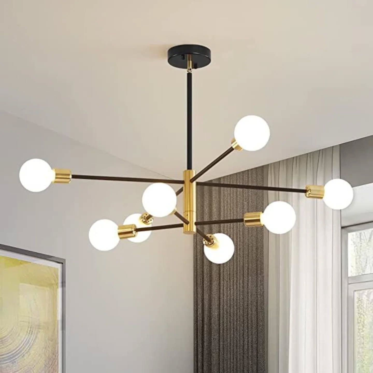 Modern 8-Bulb Gold and Matte Black Globe Chandelier